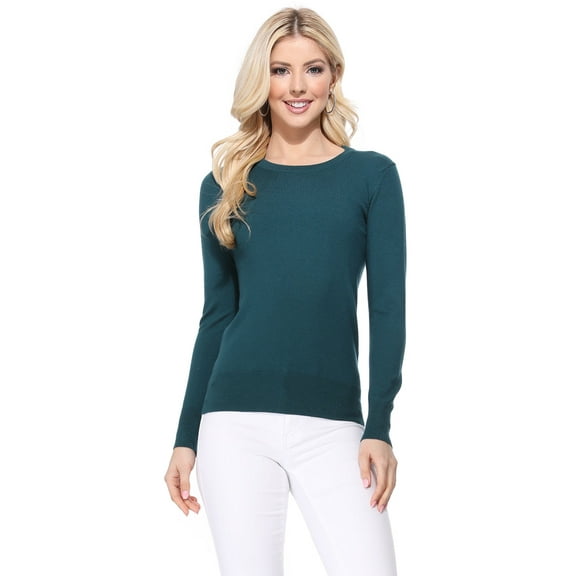 YEMAK Women's Knit Sweater Pullover – Long Sleeve Crewneck Basic Classic Casual Knitted Soft Lightweight T-Shirt Top