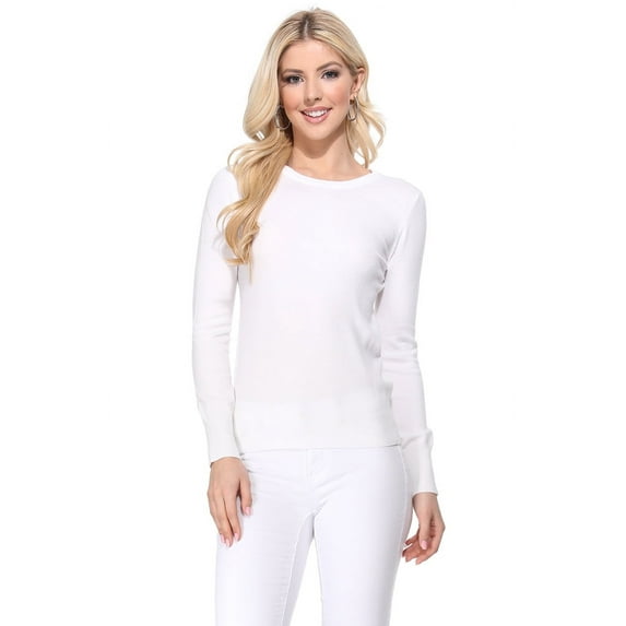 YEMAK Women's Knit Sweater Pullover – Long Sleeve Crewneck Basic Classic Casual Knitted Soft Lightweight T-Shirt Top