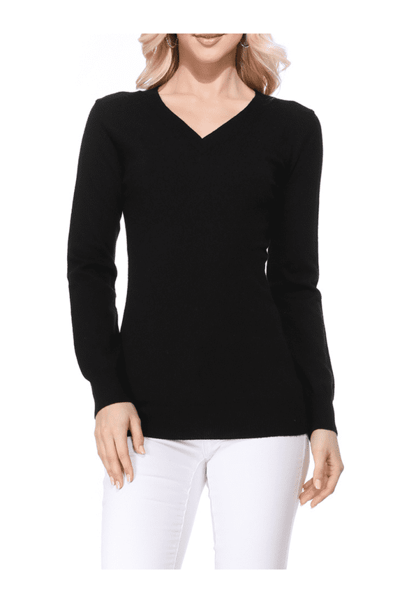 Women's Knit Sweater Pullover – Long Sleeve V-Neck Basic Classic Casual Knitted Soft Lightweight T-Shirt Top