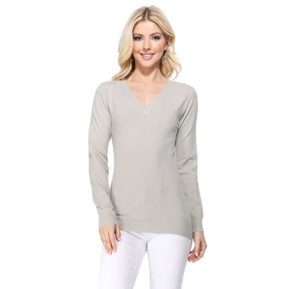 YEMAK Women's Knit Sweater Pullover – Long Sleeve V-Neck Basic Classic Casual Knitted Soft Lightweight T-Shirt Top