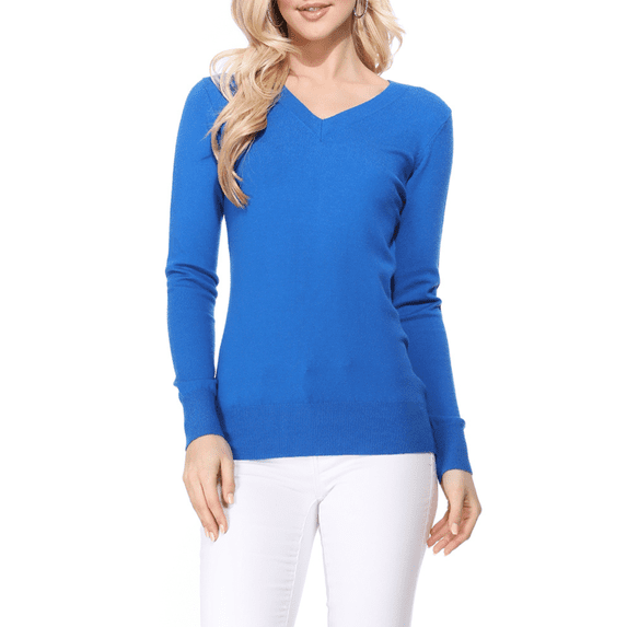 YEMAK Women's Knit Sweater Pullover – Long Sleeve V-Neck Basic Classic Casual Knitted Soft Lightweight T-Shirt Top