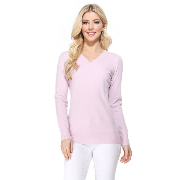 YEMAK Women's Knit Sweater Pullover – Long Sleeve V-Neck Basic Classic Casual Knitted Soft Lightweight T-Shirt Top