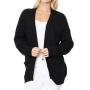 YEMAK Women's Long Sleeve Chunky Waffle Knit Open Front Sweater Cardigan HK8246-BLACK-ML