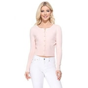 YEMAK Women's Long Sleeve Crewneck Cropped Button Down Cardigan Sweater MK5502-Blush-M