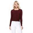 thumbnail image 1 of YEMAK Women's Long Sleeve Crewneck Cropped Button Down Cardigan Sweater MK5502-Burgundy-S, 1 of 9