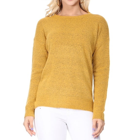 YEMAK Women's Long Sleeve Crewneck Lightweight Casual Soft Knit Pullover Sweater MK8015-HON-L