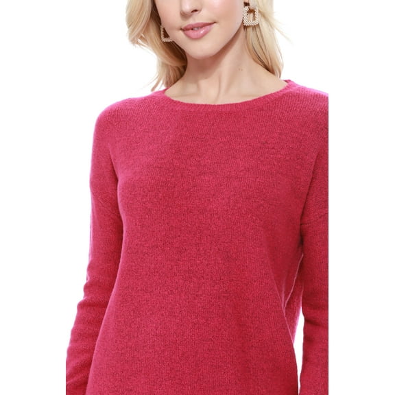 YEMAK Women's Long Sleeve Crewneck Lightweight Casual Soft Knit Pullover Sweater MK8015-MAG-M