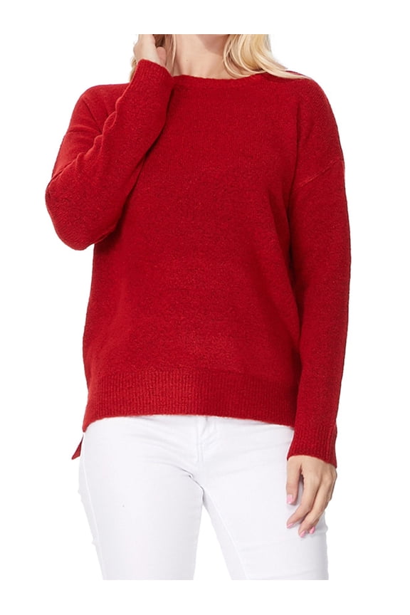 Women's Long Sleeve Crewneck Lightweight Casual Soft Knit Pullover Sweater MK8015-RED-M