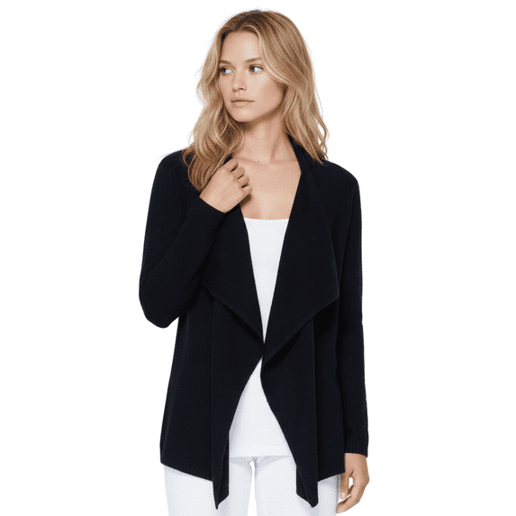 YEMAK Women's Long Sleeve Loose Fit Draped Open Front Casual Cardigan Sweater MK8218-BLK-S