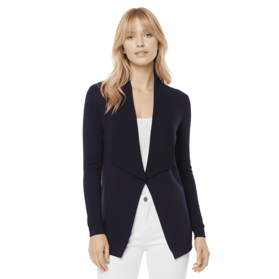 YEMAK Women's Long Sleeve Loose Fit Draped Open Front Casual Cardigan Sweater MK8218-NAV-L