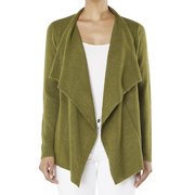 YEMAK Women's Long Sleeve Loose Fit Draped Open Front Casual Cardigan Sweater MK8218-OLV-M