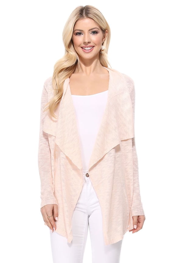 Women's Long Sleeve Soft Sheer Slub Open Front Casual Cardigan Sweater MK8080-BLS-S
