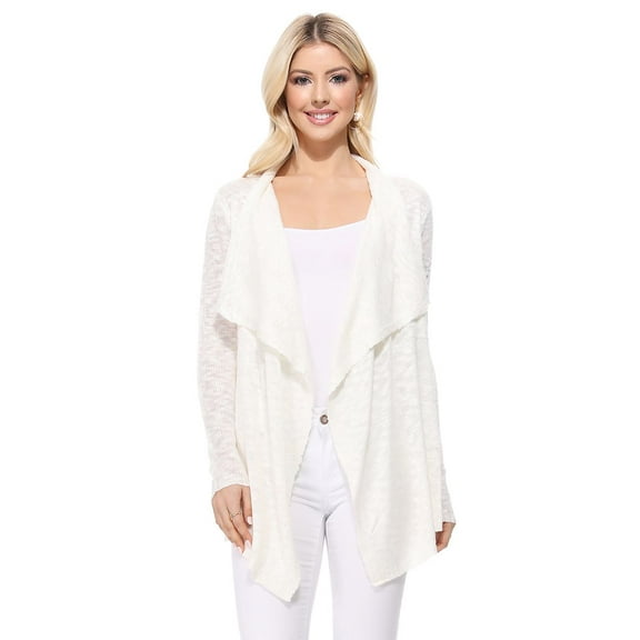 YEMAK Women's Long Sleeve Soft Sheer Slub Open Front Casual Cardigan Sweater MK8080-IVR-S