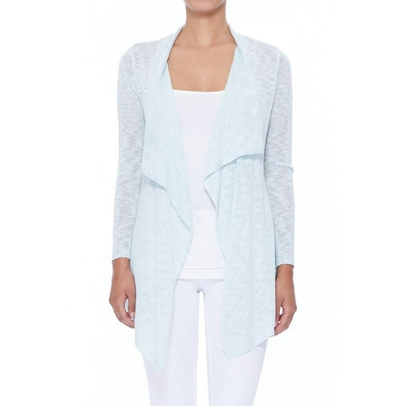 YEMAK Women's Long Sleeve Soft Sheer Slub Open Front Casual Cardigan Sweater MK8080-LBL-M