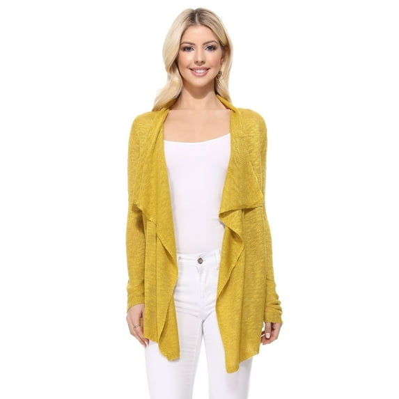 YEMAK Women's Long Sleeve Soft Sheer Slub Open Front Casual Cardigan Sweater MK8080-MOS-M