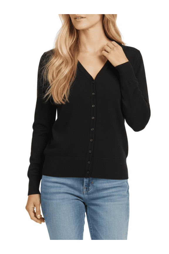 Women's Long Sleeve V-Neck Button Down Soft Knit Cardigan Sweater MK5178-Black-XL