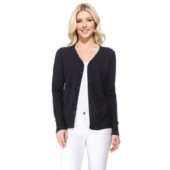 YEMAK Women's Long Sleeve V-Neck Button Down Soft Knit Cardigan Sweater MK5178-Charcoal-M