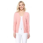 YEMAK Women's Long Sleeve V-Neck Button Down Soft Knit Cardigan Sweater MK5178-Peachbeige-L