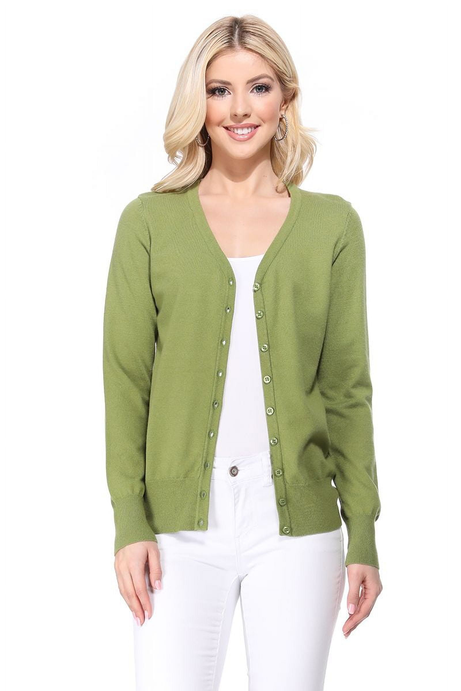 YEMAK Women's V-Neck Button Down Cardigan - Vintage Inspired Knit Sweater, 3/4 Sleeves, Plus Sizes Available