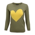 thumbnail image 1 of YEMAK Women's Love Heart Chenille Valentines Crewneck 3/4 Sleeve Casual Pullover Sweater MK3595-OLV/HON-L, 1 of 8