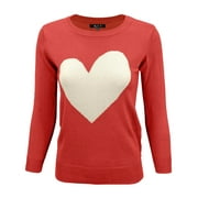 YEMAK Women's Love Heart Chenille Crewneck 3/4 Sleeve Casual Pullover Sweater MK3595-TMT/OAT-M