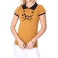 thumbnail image 1 of YEMAK Women's Meow Cat Contrast Collar Short Sleeve Pullover Sweater MK3591MEOW-CAMEL/BLACK-M, 1 of 5