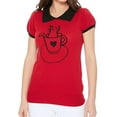 thumbnail image 1 of YEMAK Women's Pointed Collar Cat Tea Cup Short Sleeve Pullover Sweater MK3591CAT-RED/BLK-M, 1 of 4