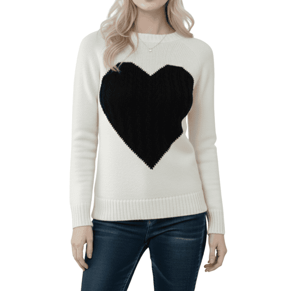 YEMAK Women's Pullover Sweater Long Sleeve Crewneck Cute Heart Cable Knit MK3506 (S-L)-OAT/BLK-M