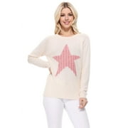 YEMAK Women's Pullover Sweater Long Sleeve Crewneck Cute Star Cable Knit MK3506STAR-OATMEAL/PINK-M
