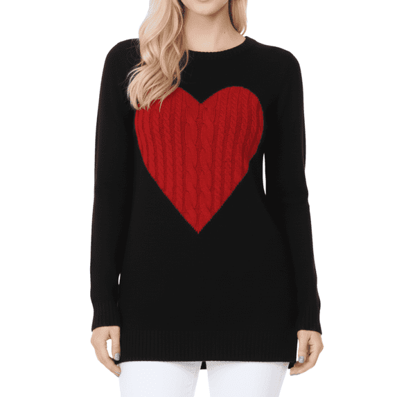 YEMAK Women's Pullover Sweater Long Sleeve Crewneck Heart Knitted Top Sweaters MK8236-BLACK/RED-M