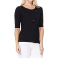 thumbnail image 1 of YEMAK Women's Short Sleeve Crewneck Button Down Casual Soft Cardigan Sweater MK3467-BLK-L, 1 of 10