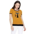 thumbnail image 1 of YEMAK Women's Short Sleeve Crewneck Cat Print Casual T-Shirt Sweater MK32004CAT-CAMEL/BLACK-M, 1 of 4