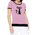 thumbnail image 1 of YEMAK Women's Short Sleeve Crewneck Cat Print Casual T-Shirt Sweater MK32004CAT-MAUVE/BLACK-S, 1 of 5