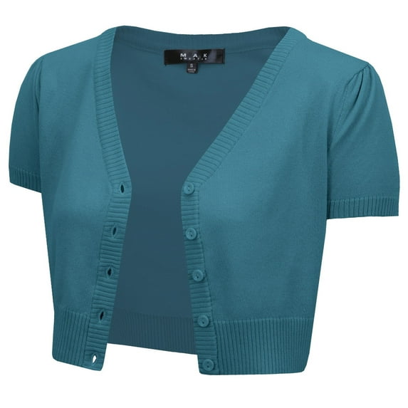 YEMAK Women's Short Sleeve Cropped Bolero Button Down Cardigan Sweater HB2137-CAP-4X