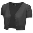 thumbnail image 1 of YEMAK Women's Short Sleeve Cropped Bolero Button Down Cardigan Sweater HB2137-CHA-L, 1 of 11