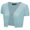 thumbnail image 1 of YEMAK Women's Short Sleeve Cropped Bolero Button Down Cardigan Sweater HB2137-LBL-L, 1 of 11