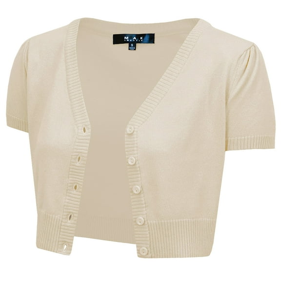 YEMAK Women's Short Sleeve Cropped Bolero Button Down Cardigan Sweater HB2137-OAT-L