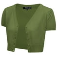 thumbnail image 1 of YEMAK Women's Short Sleeve Cropped Bolero Button Down Cardigan Sweater HB2137-SAG-L, 1 of 11
