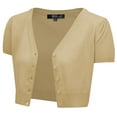 thumbnail image 1 of YEMAK Women's Short Sleeve Cropped Bolero Button Down Cardigan Sweater HB2137-SND-L, 1 of 11