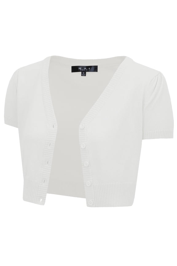 Women's Short Sleeve Cropped Bolero Button Down Cardigan Sweater HB2137-WHT-L
