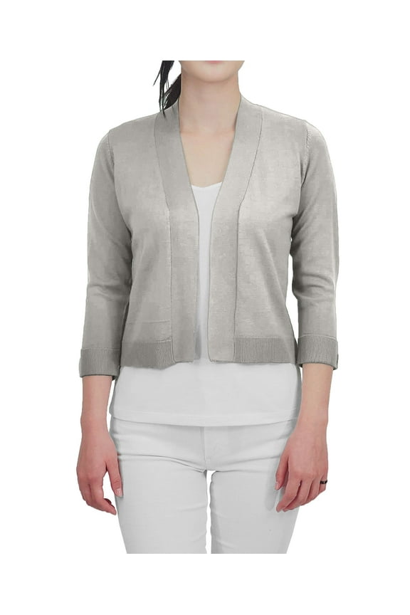 's Classic 3/4 Sleeve Open Front Cropped Bolero Cardigan MK3558 (S-XL)-LGR-M