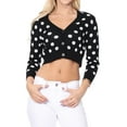 thumbnail image 1 of Yemak Women's 3/4 Sleeve V-Neck Polka Dot Cropped Bolero Sweater Cardigan MK8213-BLACK/WHITE-L, 1 of 7
