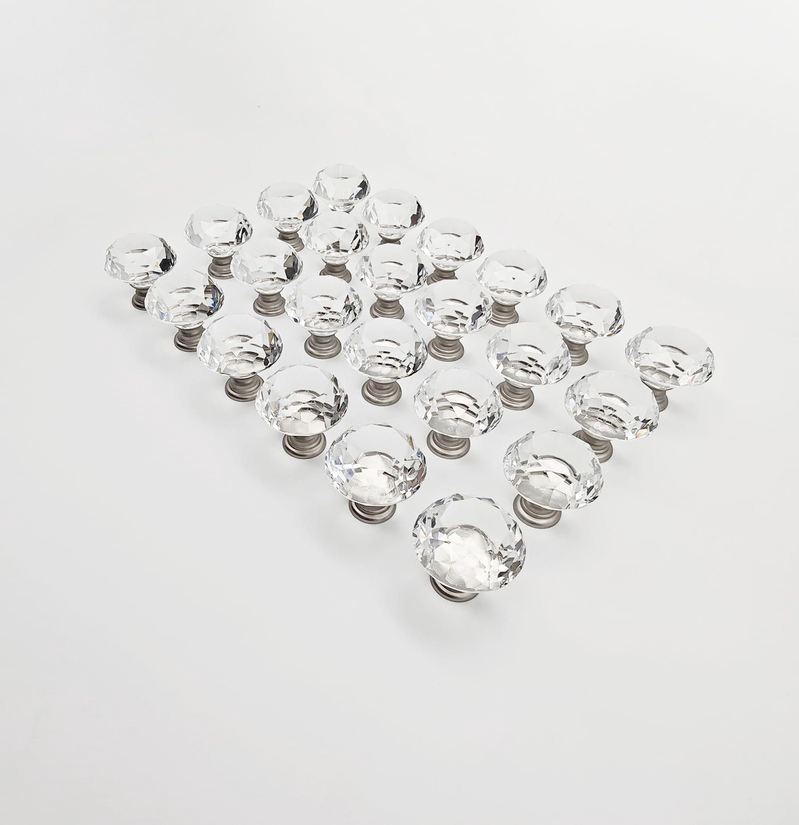 YEMCHI 12-Pack 1.2" Crystal Glass Cabinet Knobs – Brushed Nickel Drawer Pulls For Kitchen, Dresser, And Bathroom Furniture
