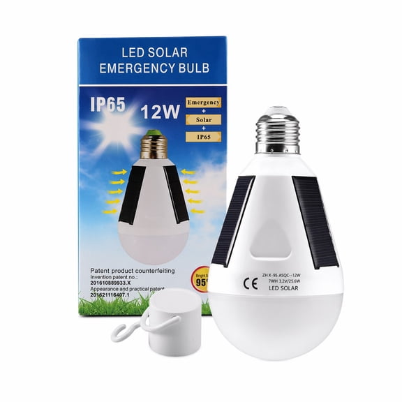 YEMNPIOS 1 Pc Emergency Solar Light Bulb 12W 6500K Rechargeable Portable LED for Power Outage Camping