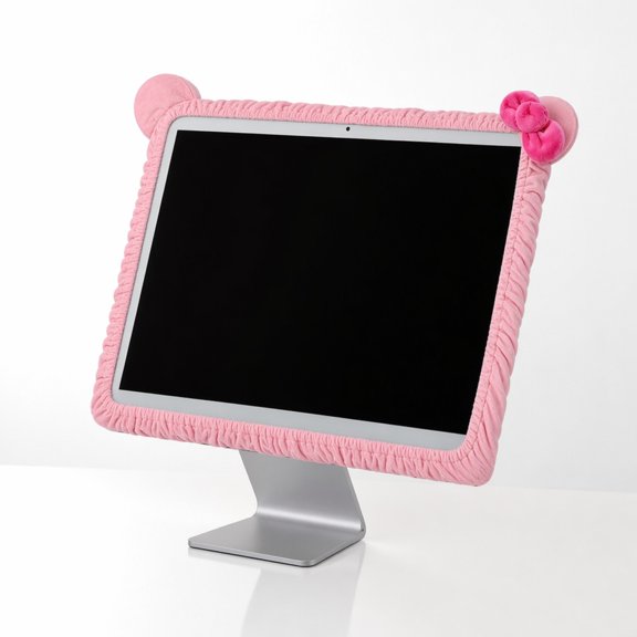 YEMNPIOS 1 Pc Kawaii Computer Monitor Cover Cat Ear Design Furry Pink Dust Cover Protector for Monitor Laptop TV LCD Screen 20-29 Inch