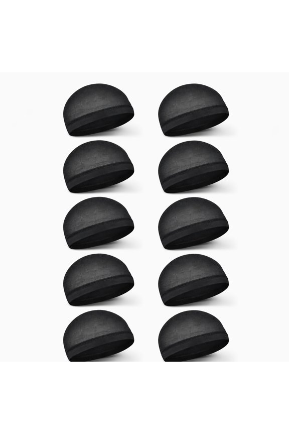 10 Pcs Stocking Wave Cap for Men Adult Stretchy Nylon Skull Wave Lightweight Beanie Caps for Men Women Black