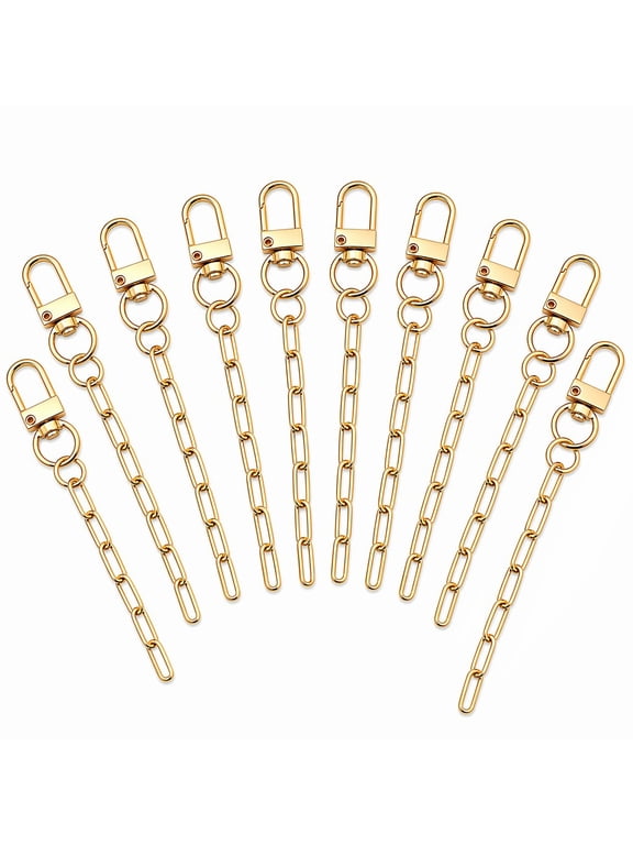 10 Sets Keychain Making Kit Metal Keychain Clips with Key Ring Swivel Snap Hook Lobster Claw Clasps and Extender Chain for DIY Craft Supplies Gold