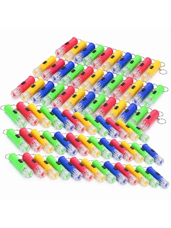 100 Pack Mini LED Keychain Flashlights Assorted Colors Small Torch Light Key Ring Bulk for Outdoor Camping Hiking Christmas Party Favors