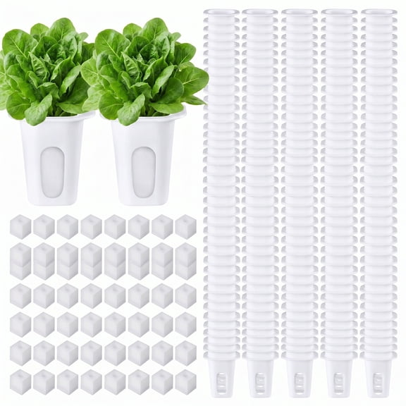 YEMNPIOS 100 Pcs Hydroponics Growing System Kit Indoor Seed Starter with 50 Grow Baskets Pods and 50 Square Sponges for Garden Supplies