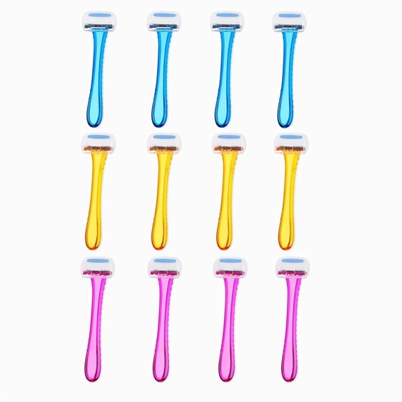 YEMNPIOS 12 Pack Disposable Bikini Trimmers for Women Small T Shape Shaver for Bikini Line Pubic Hair Removal Travel Beauty Tool for Body Grooming Pink Yellow Blue